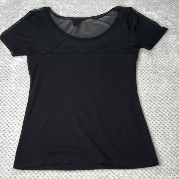 H&M Shirt Womens Small Black Semi-Sheer Top Brass Studded Scoop Neck Tee - Picture 9 of 15